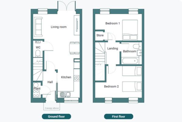 Example floor plan of 2-bed houses at 320 Swindon Road